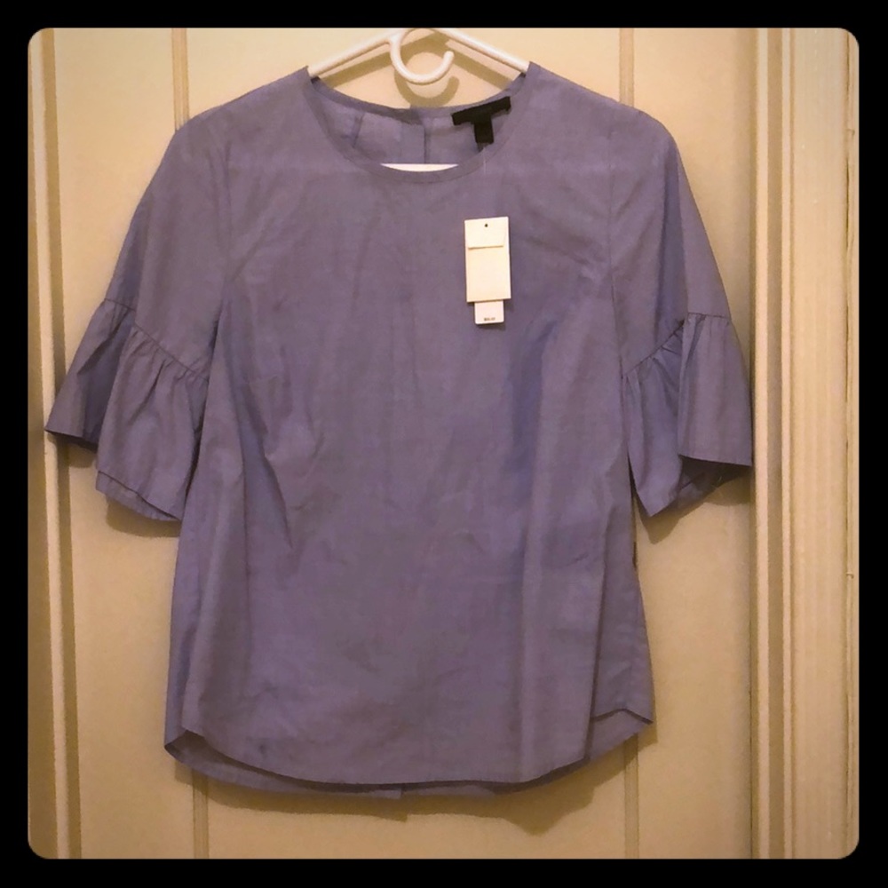 NWT J Crew periwinkle top with ruffled sleeves